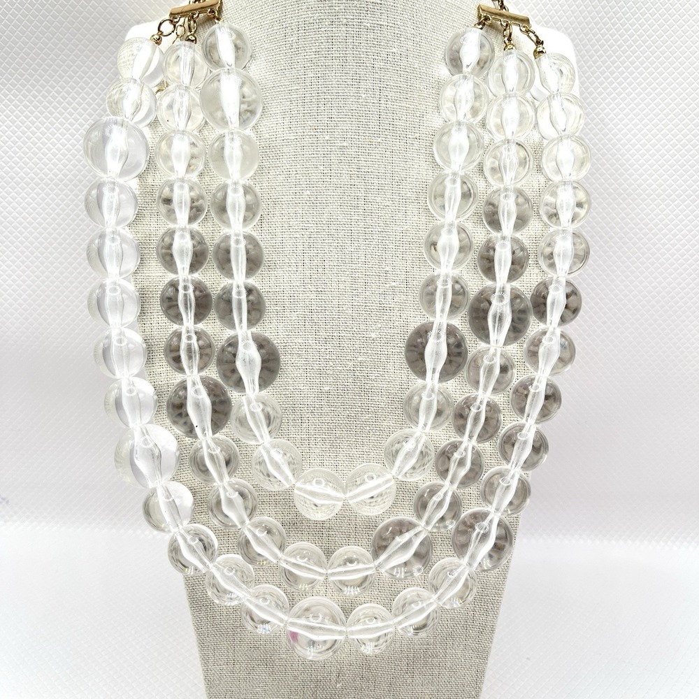 Sugarfix Clear Bubble Bead Necklace 3 Strand Gold Tone Acrylic Translucent 20"